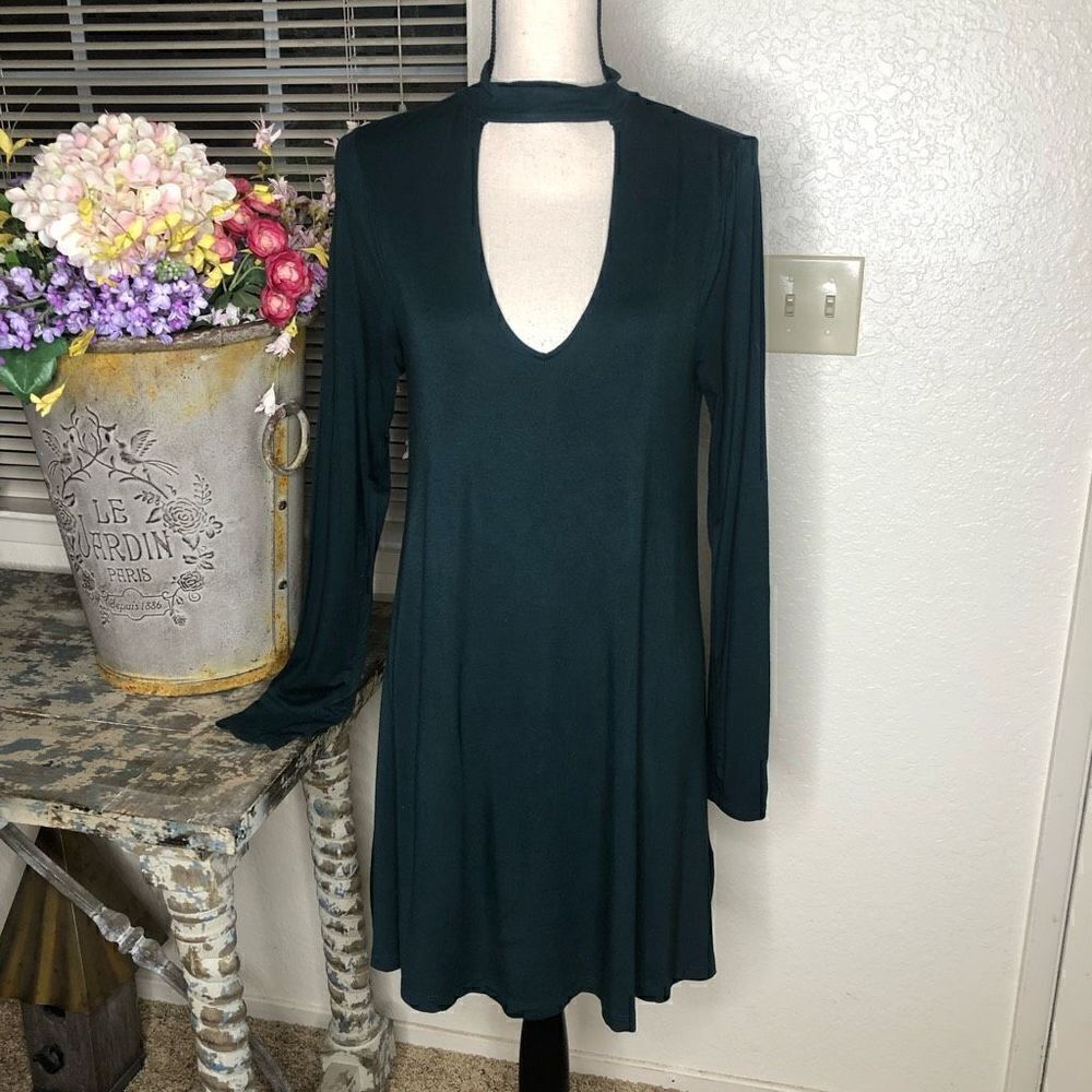 Express Dark Forest Green Knit Long Sleeve Dress